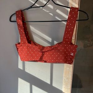 We Wore What brick red polka dot crop top